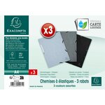 Lot De 3 Chemises À Élastiques 3 Rabats Carte Lustrée 400g/m2 - A4 - Orage - X 17 - Exacompta