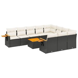 vidaXL Salon de jardin 11 Pièces avec coussins noir résine tressée