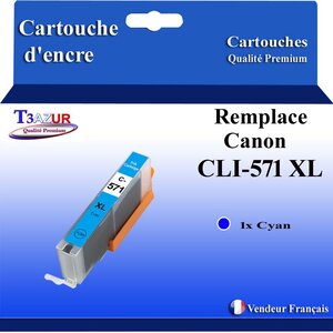 T3AZUR - Cartouche compatible avec Canon CLI571XL CLI-571 XL pour Canon Pixma MG5750 TS5050 MG5753 MG6850 MG6852 TS5055 TS6050 - Cyan