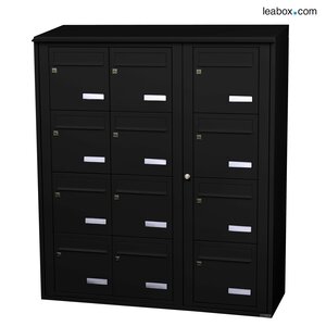 Bloc collectif Leabox 3x4 grade 3 simple face extérieur mural noir 9005 finition brillante