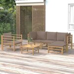 vidaXL Salon de jardin 6 Pièces avec coussins taupe bambou