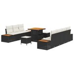 Ensemble de Canapé de Jardin de 10 Pièces avec Coussins Noir Rattan Poly Acacia