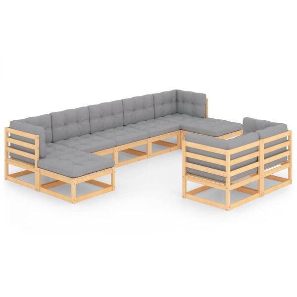 vidaXL Salon de jardin 9 Pièces avec coussins Bois de pin massif