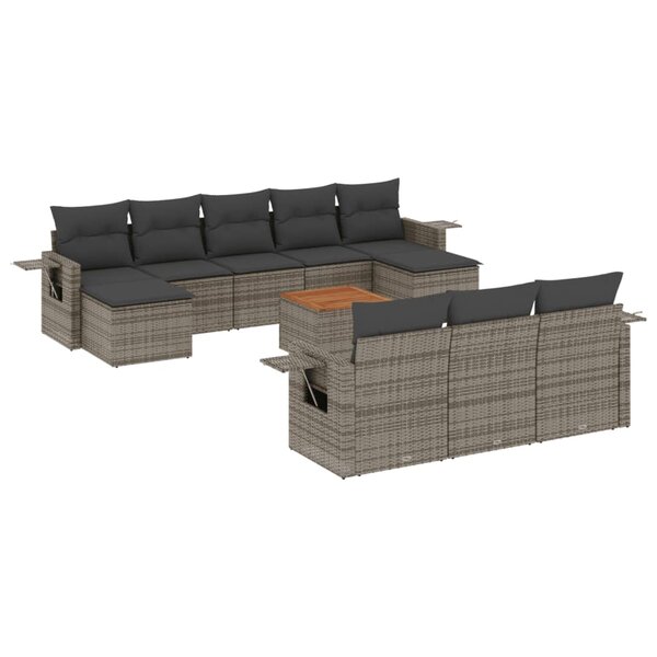 vidaXL Salon de jardin 11 Pièces avec coussins gris résine tressée
