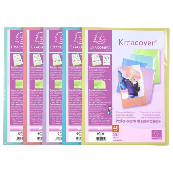 Protège-documents En Polypropylène Kreacover Pastel 40 Vues - A4 - Couleurs Assorties - Exacompta