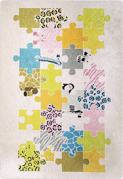 Tapis enfant Puzzle 80 x 150 cm - Beige