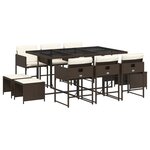 vidaXL Ensemble à manger de jardin et coussins 11 Pièces marron rotin