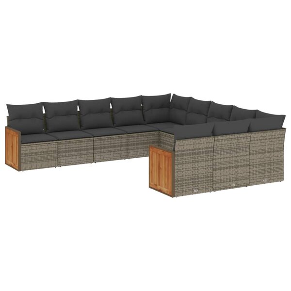vidaXL Salon de jardin 11 Pièces avec coussins gris résine tressée