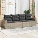 vidaXL Salon de jardin 4 Pièces avec coussins gris clair résine tressée