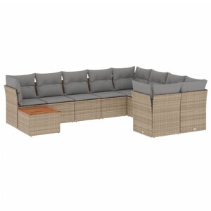 vidaXL Salon de jardin avec coussins 10 Pièces beige résine tressée