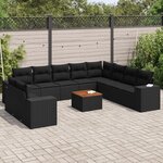 vidaXL Salon de jardin 11 Pièces avec coussins noir résine tressée