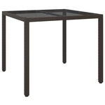 vidaXL Table de jardin 90x90x75 cm Verre trempé/résine tressée Marron