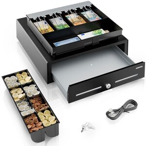 ACROPAQ Tiroir Caisse Compatible avec Caisse Enregistreuse RJ11 41x42x12 - 8 compartiments Monnaie & 4 à Billets Insert Amovible