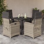 vidaXL Ensemble à manger de jardin et coussins 5 Pièces gris clair rotin