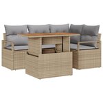 Ensemble de Canapé de Jardin de 5 pièces avec Coussins Beige en Rattan Poly