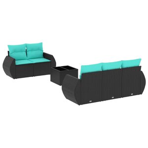 vidaXL Salon de jardin 6 Pièces avec coussins noir résine tressée