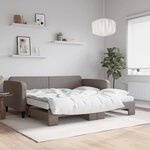 vidaXL Lit de jour avec gigogne et matelas taupe 100x200 cm tissu