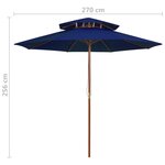 vidaXL Parasol double avec mât en bois Bleu 270 cm