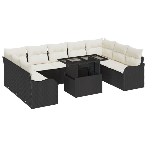 Ensemble de Canapé de Jardin VidaXL 10 pièces avec Coussins Noir Rattan Poly
