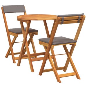 vidaXL Ensemble Bistro Pliable 3 Pièces avec Coussins en Bois Massif Acacia