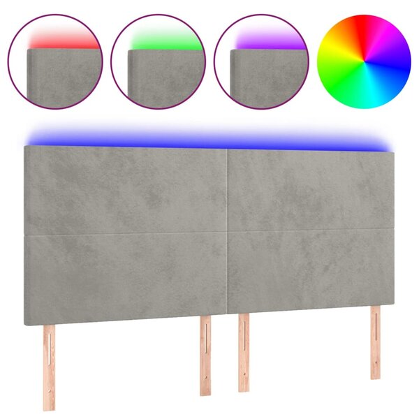 vidaXL Tête de lit à LED Gris clair 160x5x118/128 cm Velours