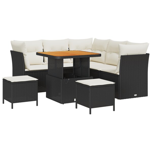Ensemble de Canapés de Jardin de 8 Pièces avec Coussins en Poly Rattan Noir Acacia