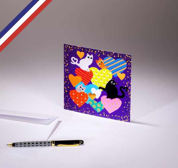 Carte simple all you need is love créée et imprimée en france sur papier certifié pefc - chats kawaï
