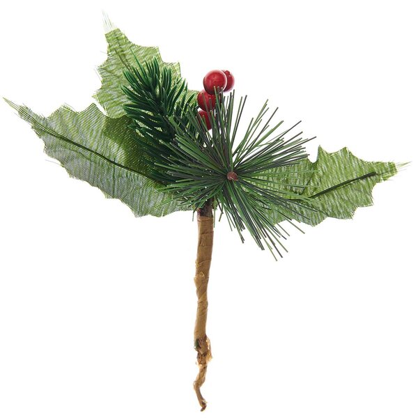 Branche de houx et baies rouges 15 cm