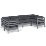 vidaXL Salon de jardin 6 Pièces avec coussins gris bois de pin