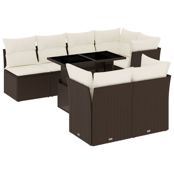 vidaXL Salon de jardin 8 Pièces avec coussins marron résine tressée