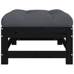 vidaXL Repose-pied de jardin avec coussin noir bois de pin massif