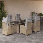 vidaXL Ensemble à manger de jardin coussins 7 Pièces mélange beige rotin