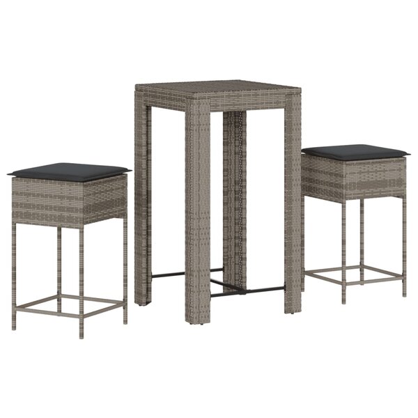 vidaXL Ensemble de bar de jardin 3 Pièces et coussins gris résine tressée