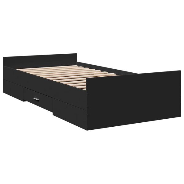 vidaXL Cadre de lit avec tiroirs noir 75x190 cm bois d'ingénierie