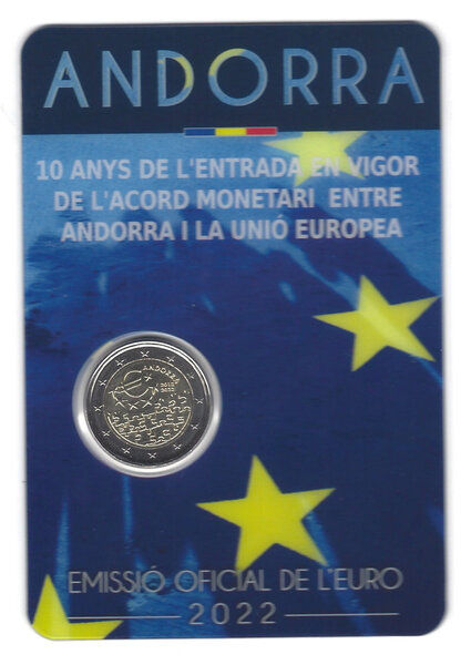Monnaie 2 euros commémorative andorre bu 2022 - accord monétaire