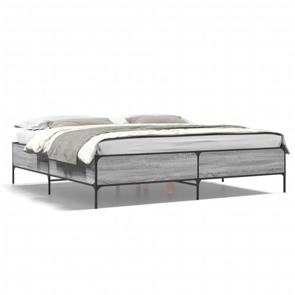 vidaXL Cadre de lit sonoma gris 180x200 cm bois d'ingénierie et métal