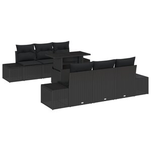 vidaXL Ensemble de Canapé de Jardin 7 Pièces avec Coussins en Poly Rattan Noir
