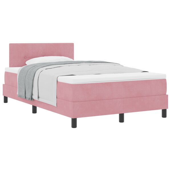 Lit à sommier box avec matelas rose en velours petit double