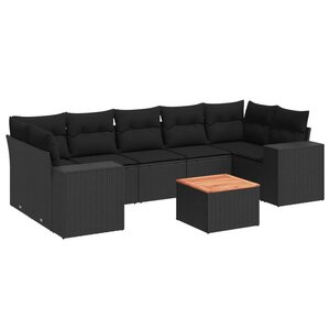 vidaXL Salon de jardin 8 Pièces avec coussins noir résine tressée