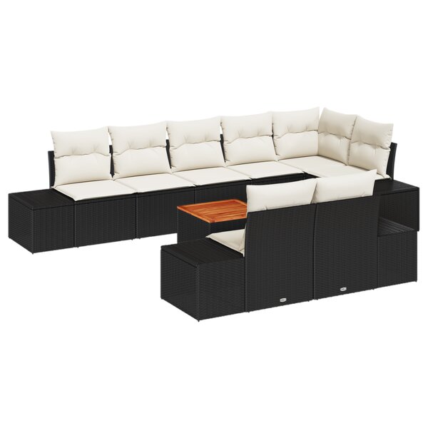 vidaXL Ensemble canapé jardin 9 pièces avec coussins Noir Poly Rotin Acacia