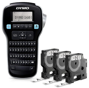 DYMO LabelManager 160 (Pack) Imprimante d'étiquettes portable avec 3 rouleaux de ruban adhésif D1 Clavier AZERTY
