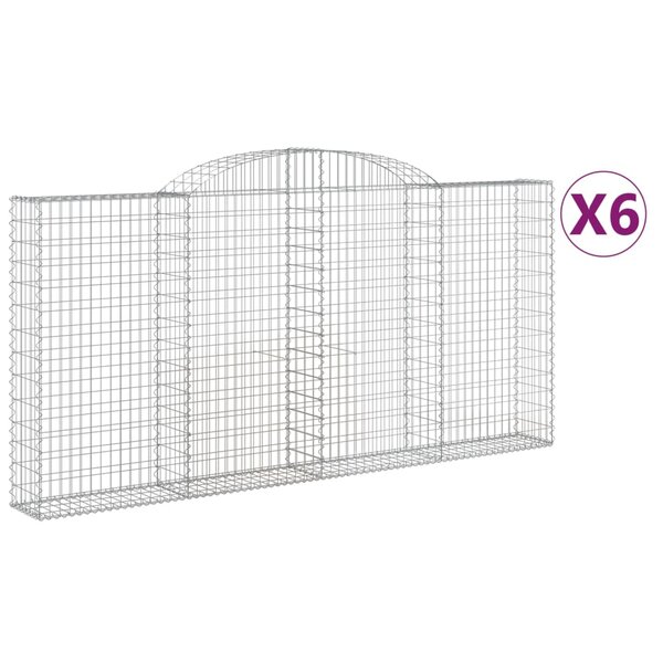 vidaXL Paniers à gabions arqués 6 Pièces 300x30x140/160 cm fer galvanisé