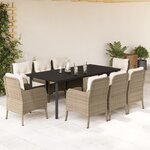 vidaXL Ensemble à manger de jardin et coussins 9 Pièces beige Poly rotin