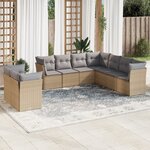 vidaXL Salon de jardin avec coussins 9 Pièces beige résine tressée