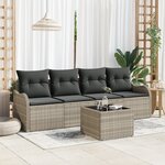 Ensemble de Canapé de Jardin vidaXL 5 Pièces avec Coussins Gris Clair en Rattan Poly