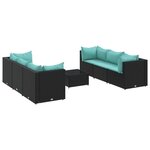 vidaXL Salon de jardin 7 Pièces avec coussins Noir Résine tressée