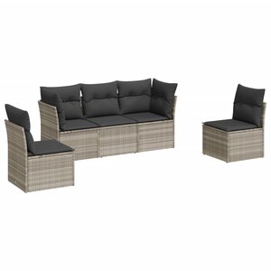 vidaXL Salon de jardin 5 Pièces avec coussins gris clair résine tressée