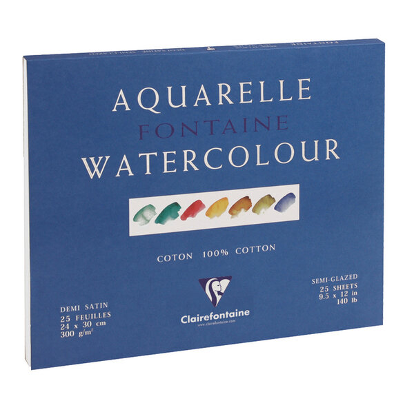Bloc Fontaine 25F 1/2 satiné 24x30 300g encollé 4 côtés CLAIREFONTAINE