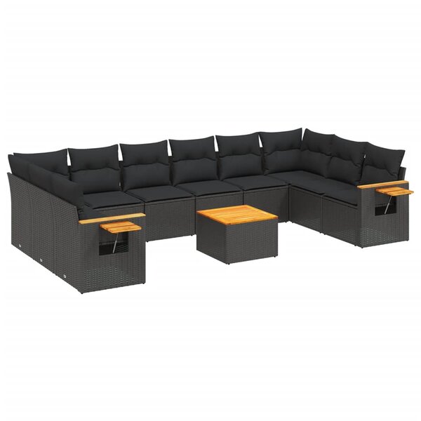 vidaXL Salon de jardin 11 Pièces avec coussins noir résine tressée