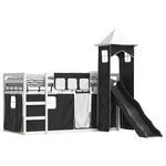 vidaXL Lit superposé avec toboggan et rideaux blanc et noir 90x200 cm